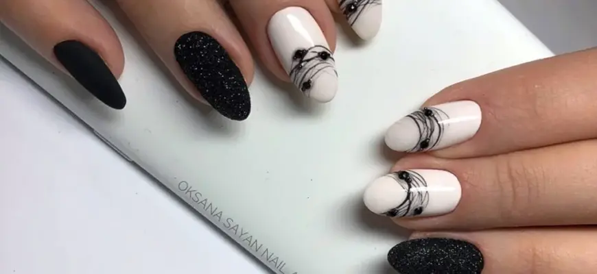 Чёрно-белый маникюр с паутинкой