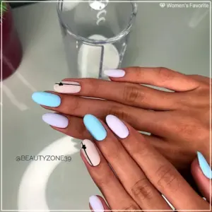 Маникюр белый розовый голубой