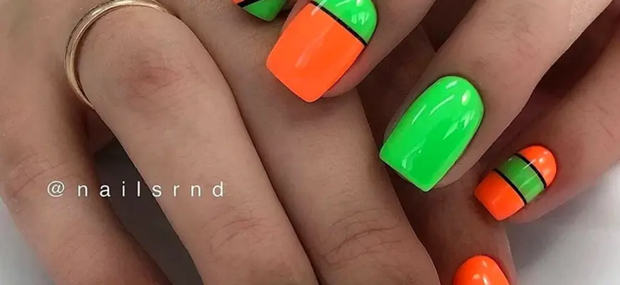 Маникюр оранжевый с зеленым