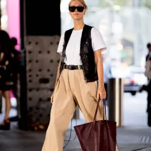 Кожаные широкие штаны палаццо Street Style