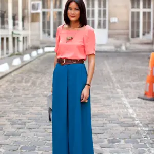 Street Style синие брюки палаццо