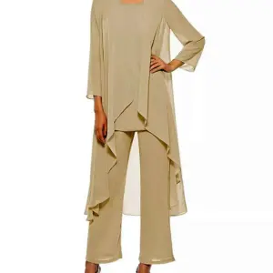Womens 3-pieces Set mother of Bride Dress outfits Pant Suits Bussiness Elegant Formal Chiffon Plus Size for Formal Wedding